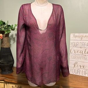 Winter Kate Purple Blue Paisley SILK Raw Hem Sheer Silk Blouse Tunic NEW NWT